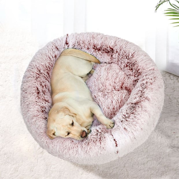 Pet Bed Cat Dog Donut Nest Calming Mat Soft Pink XL Image 7