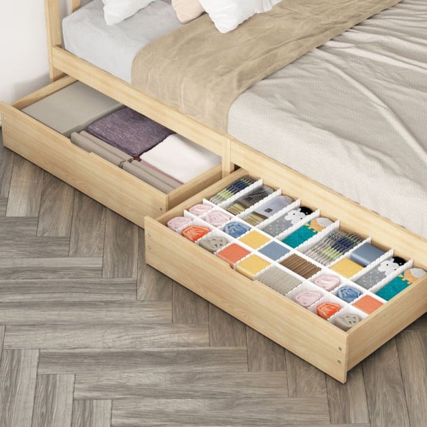 2x Bed Frame Storage Drawers Wooden Timber Trundle For Bed Frame Base Image 7