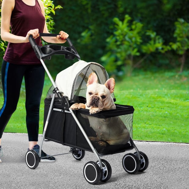 Pet Stroller Dog Pram Large Travel Pushchair Foldable Carrier Black Image 7