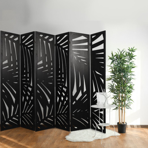6 Panel Room Divider Folding Screen Partition Multi Sizes Wood Black Image 7