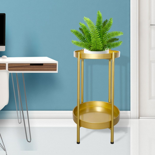 2 Tier Plant Stand Metal Flower Pots Rack Garden Shelf - Gold Image 8