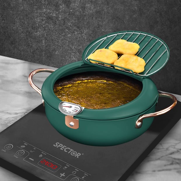 Deep Frying Pot Non-stick 24cm Tempura Fryer Pan Stainless Steel Green Image 7
