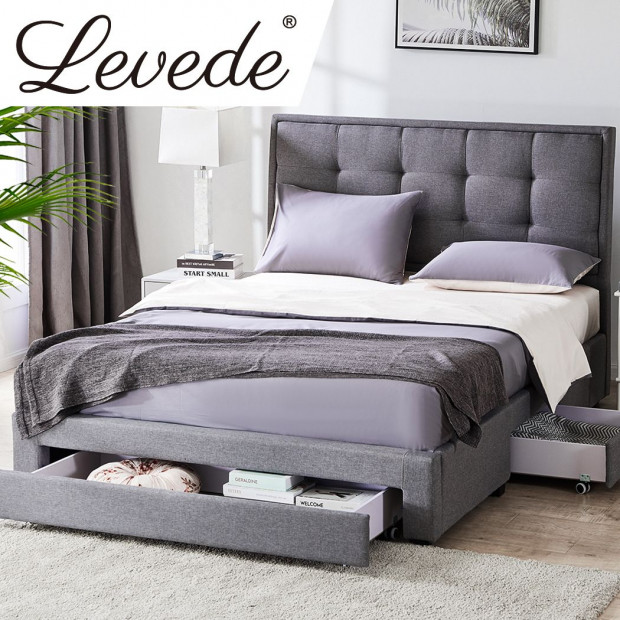 Storage Bed Frame Queen Size Base with Three Drawers Grey Image 7