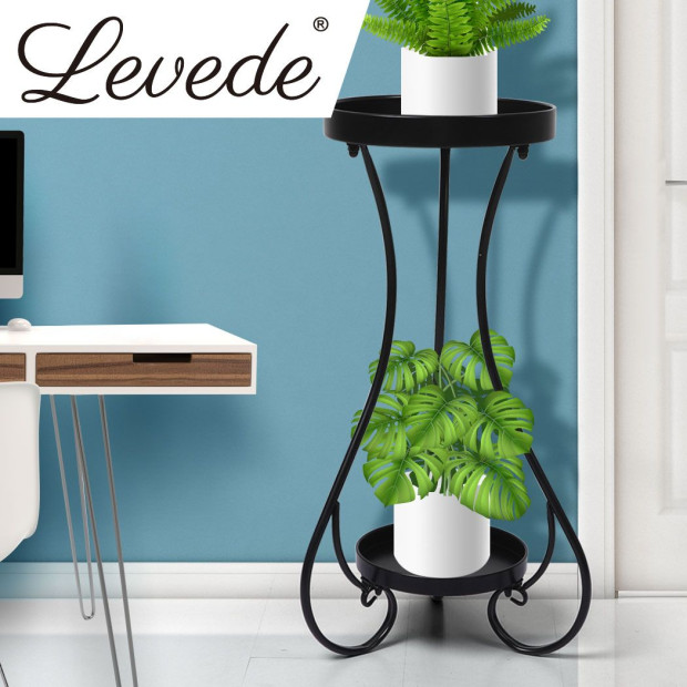 Plant Stand 2 Tiers Outdoor Indoor Metal Flower Pots Rack Garden Shelf Image 7