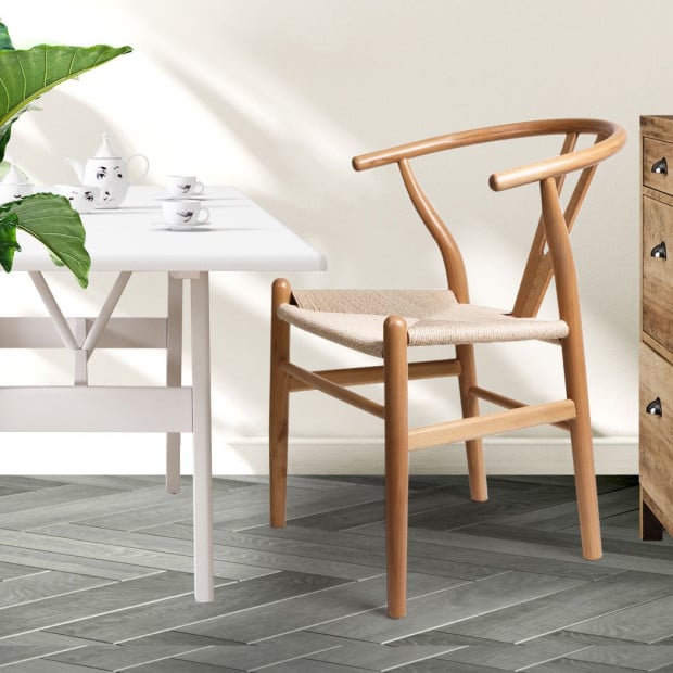 Set of 2 Dining Chairs Rattan Seat Side Wood Furniture Oak Image 7