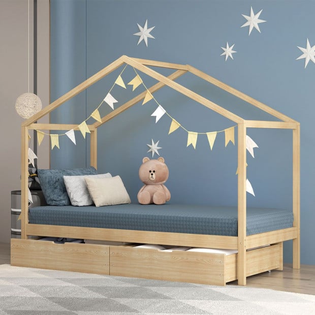Bed Frame Wooden Single Timber Mattress Base Storage Drawers Image 7
