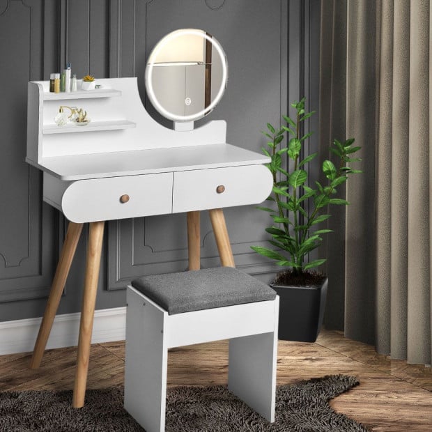 Dressing Table Stool LED Mirror Jewellery Cabinet Makeup Storage White Image 7
