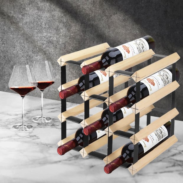 Timber Wine Storage Rack Wooden Cellar Organiser 12 Bottle Stand Image 7