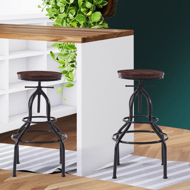2x Bar Stools Stool Gas Lift Kitchen Wooden Dining Chairs Barstools Image 7