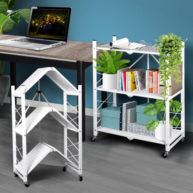 Foldable Storage Shelf Display Rack Bookshelf Bookcase Wheel Image 8