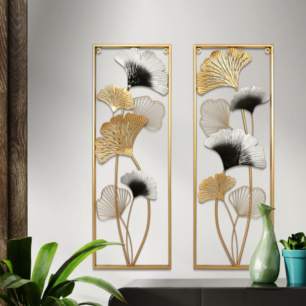 Large Metal Wall Art Hanging Leaf Tree Of Life Home Decor Garden Pair Image 7