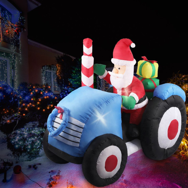 Inflatable Christmas Decor Tractor Santa 1.4M LED Lights Xmas Party Image 7