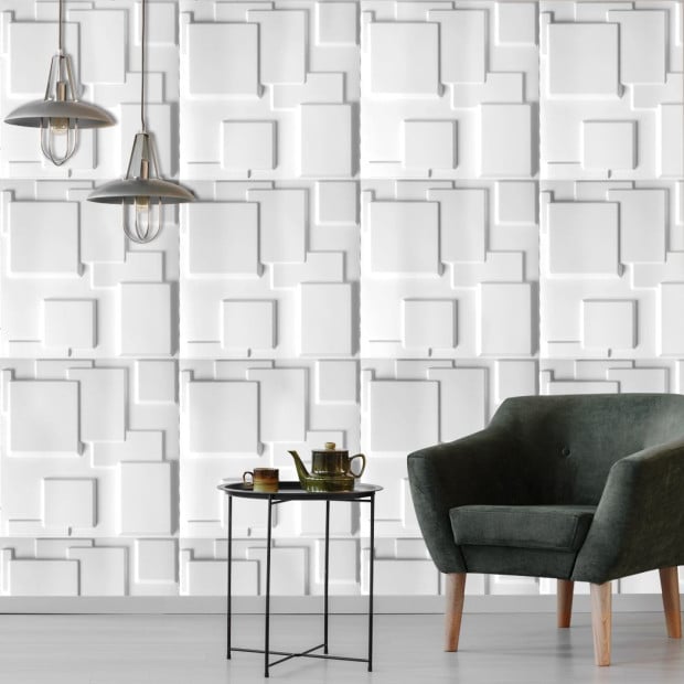 12Pcs 3D PVC Wall Panels Paintable Home Background Decor 50x50cm Square Image 7