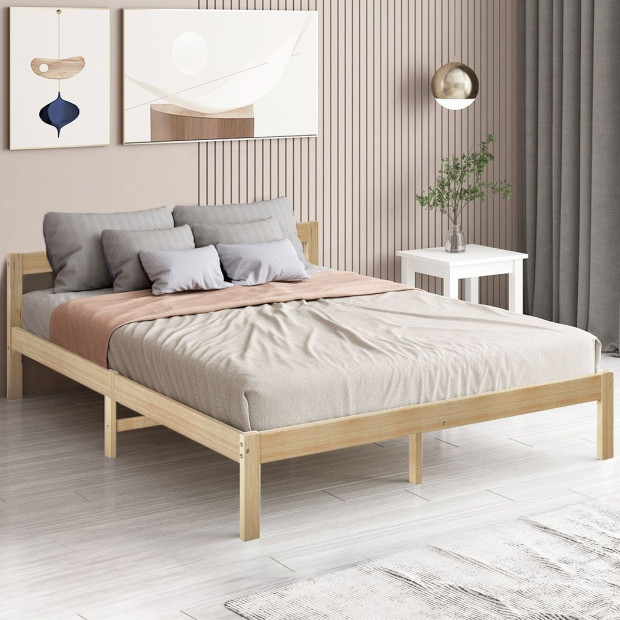 Wooden Bed Frame Double Size Mattress Base Solid Natural Image 7