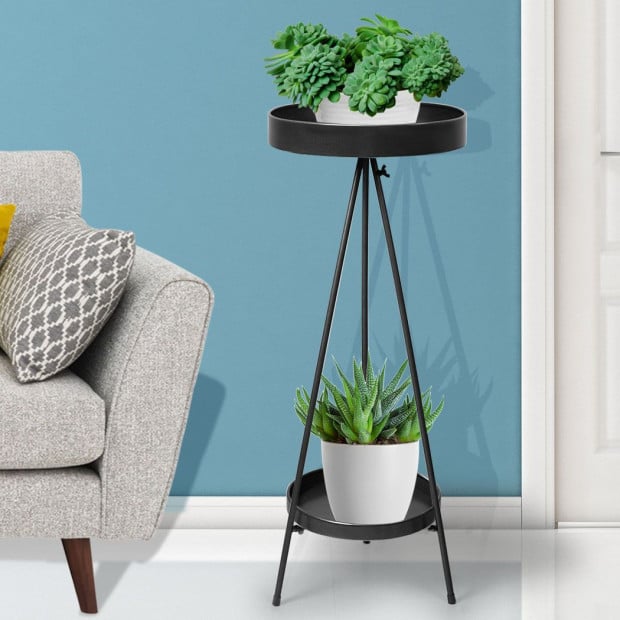 Plant Stand 2 Tiers Outdoor Indoor Metal Flower Pots Rack Garden Black Image 7
