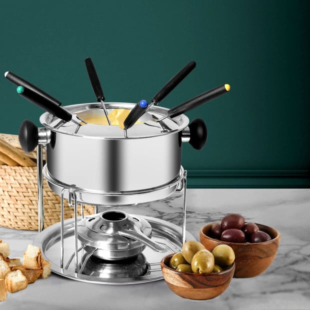 Classic Fondue Set 12pcs Stainless Steel Cheese Chocolate Dipping Image 7