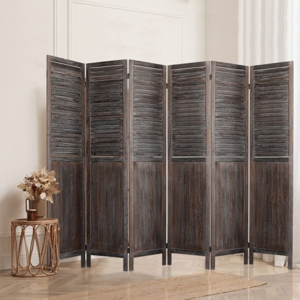 6 Panel Room Divider Folding Screen Privacy Dividers Stand Wood Brown Image 7
