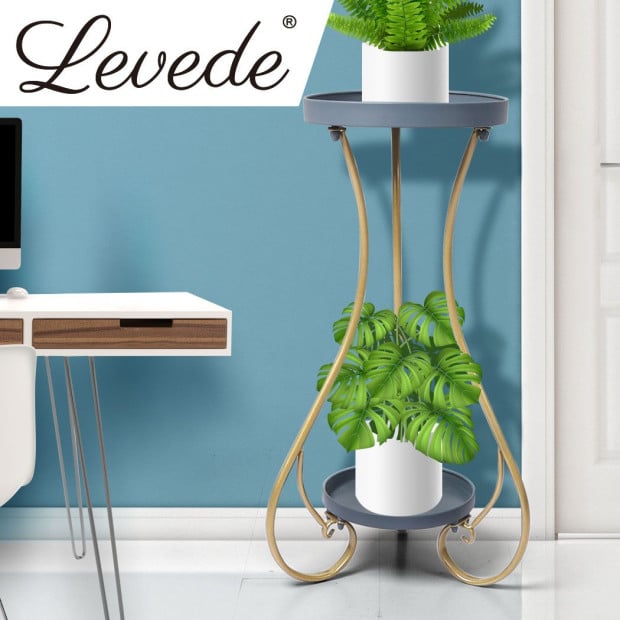 Plant Stand 2 Tiers Outdoor Indoor Metal Flower Pots Rack Garden Shelf Image 7