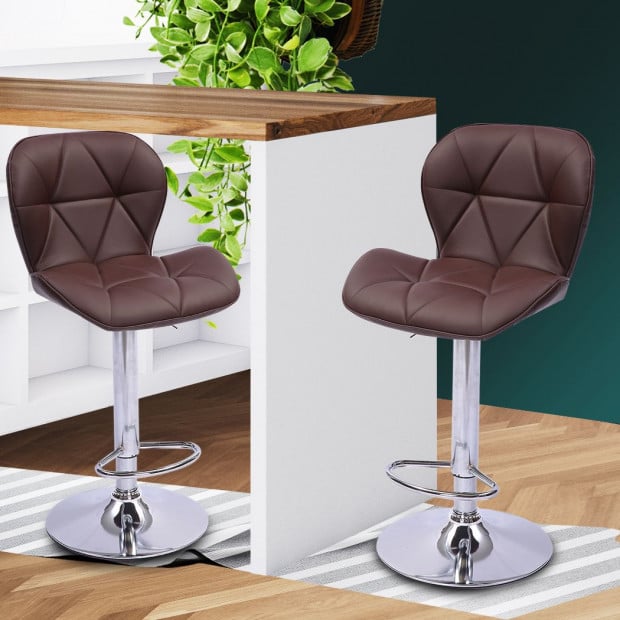 2x Bar Stools Swivel Gas Lift Kitchen Leather Chairs Metal Barstools Image 7