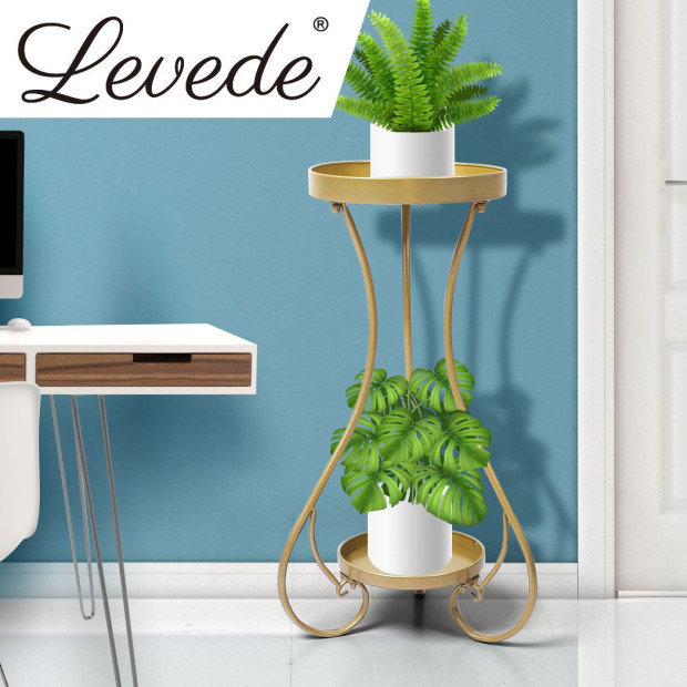 Plant Stand 2 Tiers Outdoor Indoor Metal Flower Pots Rack Garden Shelf Image 7