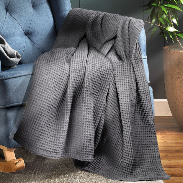 Throw Blanket Cotton Waffle Soft Warm Large Rugs Double Image 7