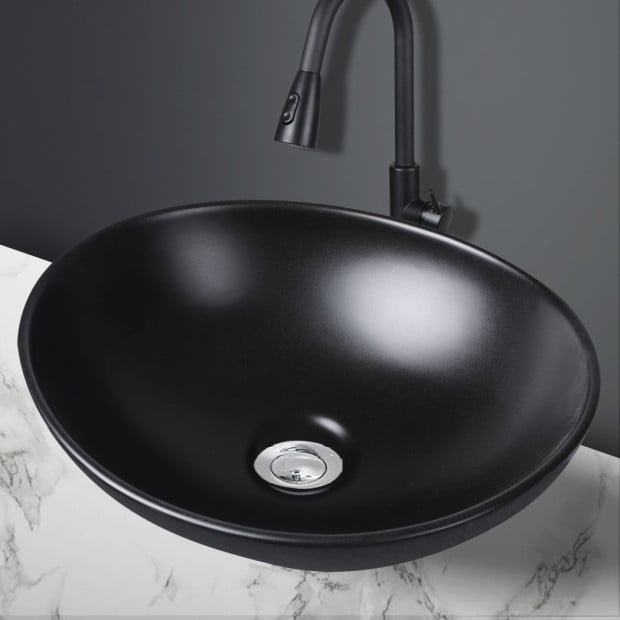 Wash Basin Oval Ceramic Hand Bowl Bathroom Sink Vanity Matte Black Image 7
