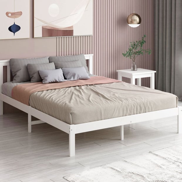 Wooden Bed Frame Double Full Size Mattress Base Timber White Image 7