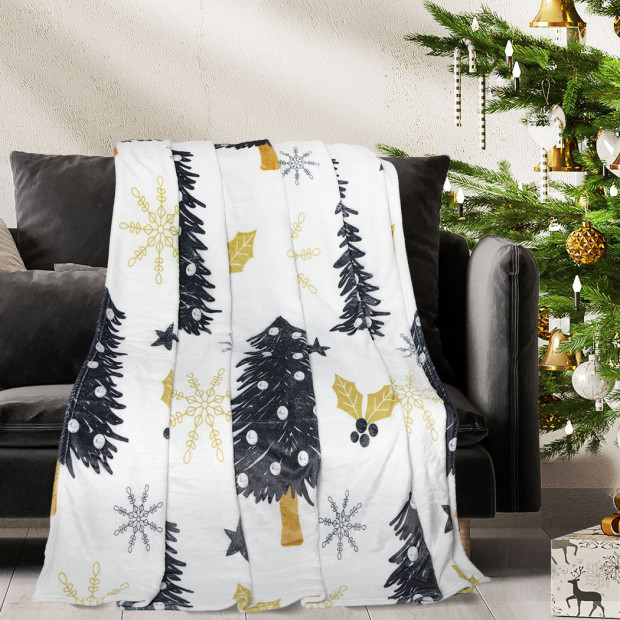 Throw Blanket Xmas Double Sided Fleece Christmas White 220 x 180cm Image 7