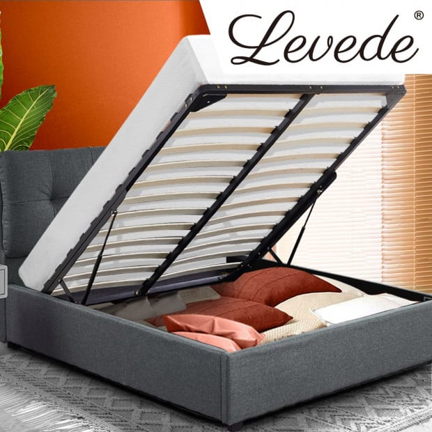 Bed Frame Queen Size Gas Lift Base Storage Wooden Platform Linen Image 7