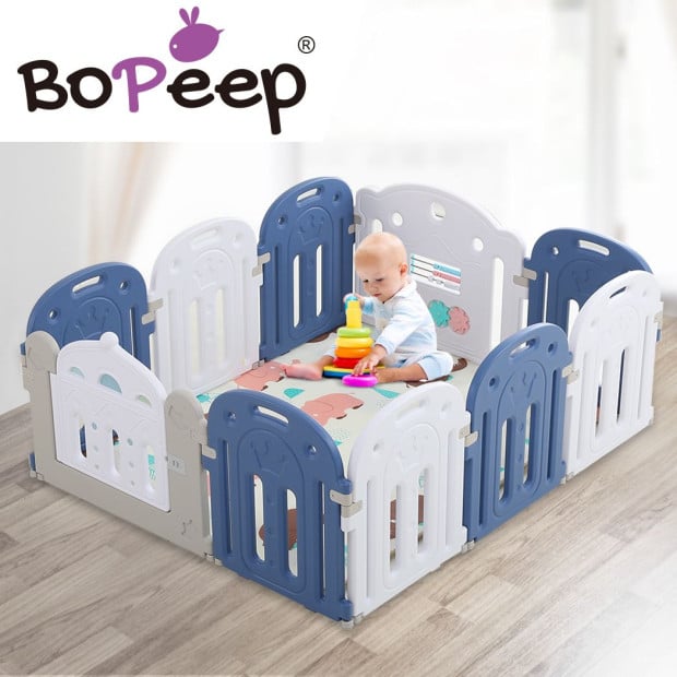 BoPeep Kids Baby Playpen Safety Gate Toddler Fence 10 Panel with Music Toy Blue Image 7