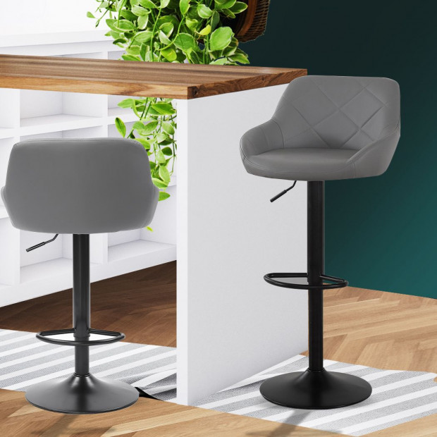 2x Bar Stools Stool Kitchen Chairs Swivel PU Barstools Vintage Grey Image 7