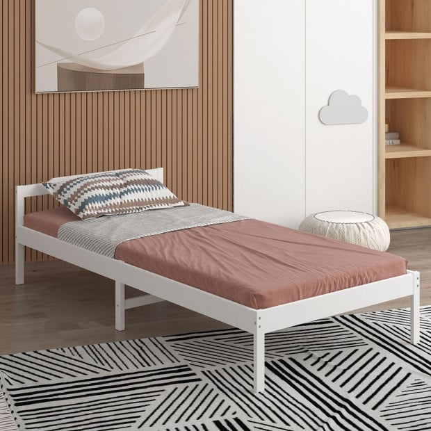 Wooden Bed Frame King Single Mattress Base Solid White Image 7