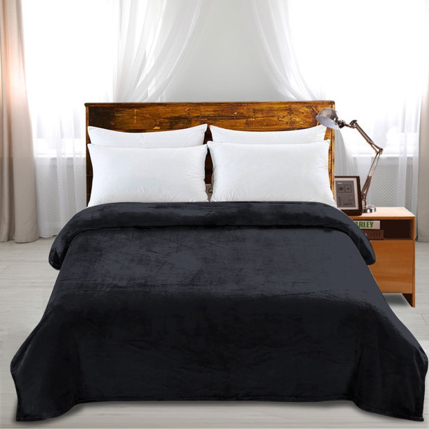 320GSM 220x240cm Ultra Soft Mink Blanket Warm in Dark Grey Colour Image 7