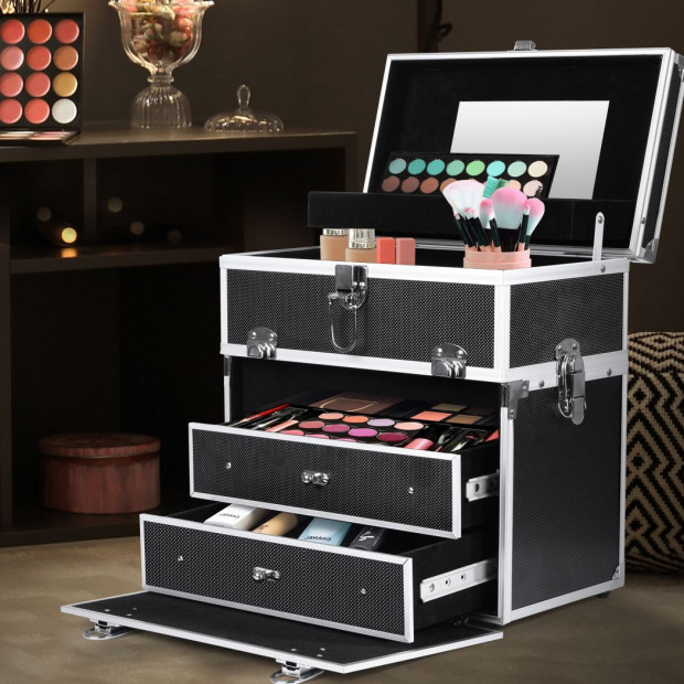 Portable Makeup Case Organiser Box Beauty Travel Suitcase 5 in 1 Black Image 8