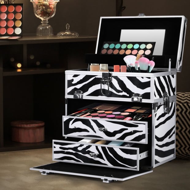 Portable Makeup Case Organiser Box Beauty Travel Suitcase 5 in 1 Zebra Image 8