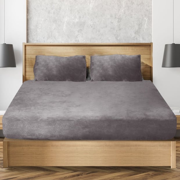 Ultra Soft Fitted Bedsheet with Pillowcase Double Size Silver Grey Image 8