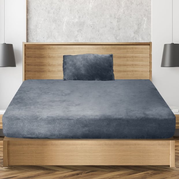 Bedding Set Fitted Bed Sheet with Pillowcases Dark Grey King Single Image 8