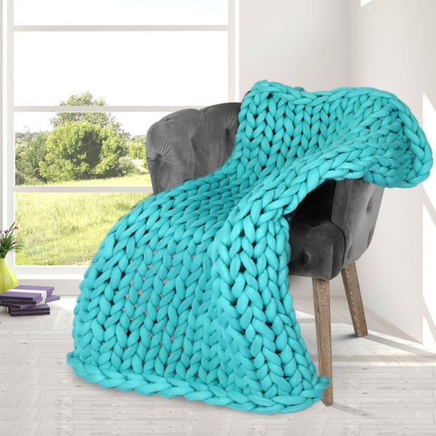 Knitted Weighted Blanket Knit Throw Blanket 3KG Blue Green Image 8