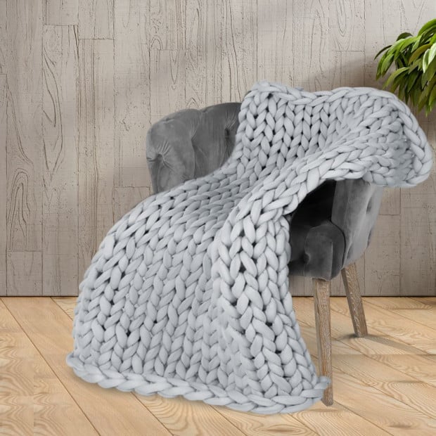 Knitted Weighted Blanket Chunky Bulky Knit Throw Blanket 3KG Grey Image 8