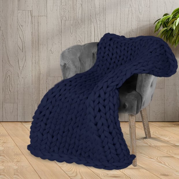 Knitted Weighted Blanket Chunky Bulky Knit Throw Blanket 3KG Navy Blue Image 8