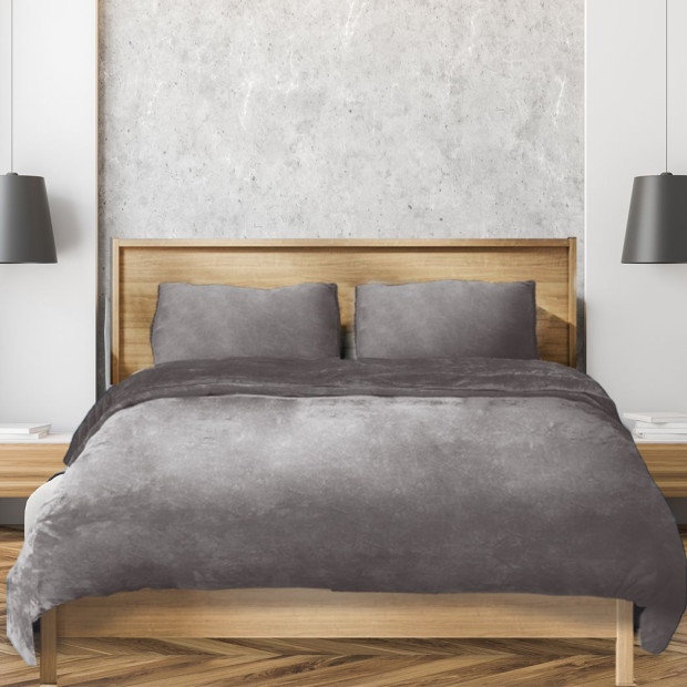 Luxury Flannel Quilt Cover with Pillowcase Silver Grey Double Image 8