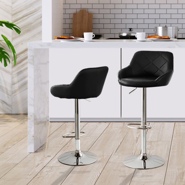 2x Bar Stools Kitchen PU Leather Chairs Gas Lift Swivel Black Image 8