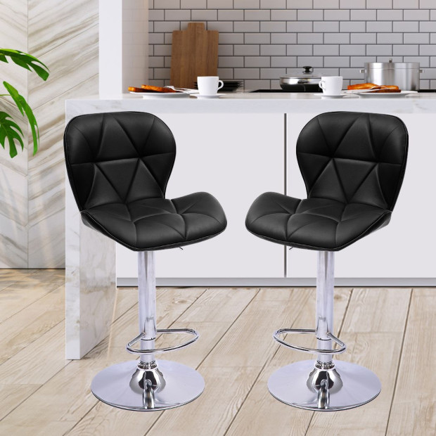 2x Bar Stools Kitchen PU Leather Chairs Gas Lift Swivel Black Image 8