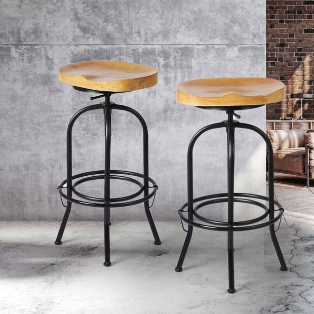 Industrial Bar Stools Kitchen Stool Wooden Swivel Vintage Chair Image 8