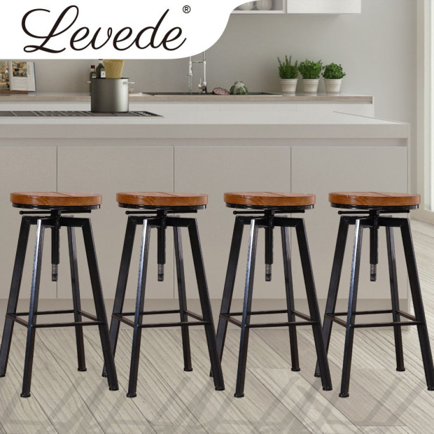 Industrial Bar Stools Kitchen Stool Wooden Barstools Swivel Vintage Image 7