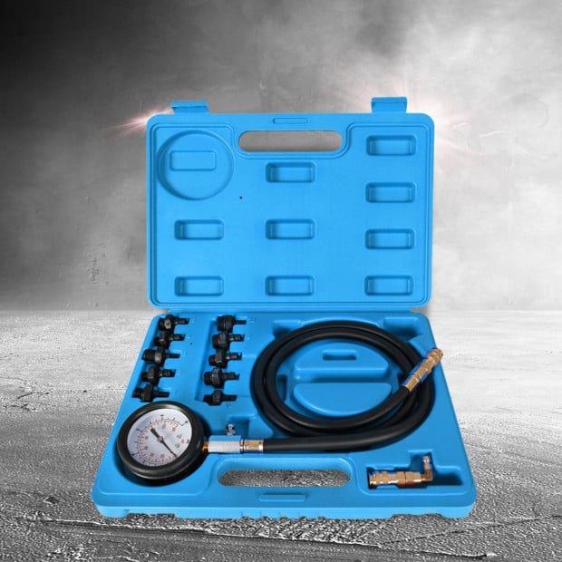 12pcs Engine Oil Pressure Test Tool Kit Gauge Automotive Blue Image 8
