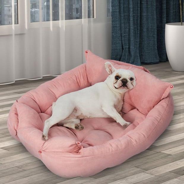 Pet Bed 2 Way Use Dog Cat Soft Warm Calming Mat Sleeping - Pink S Image 8