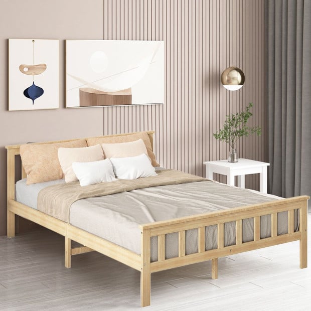 Wooden Bed Frame Queen Size Mattress Base Natural Image 8