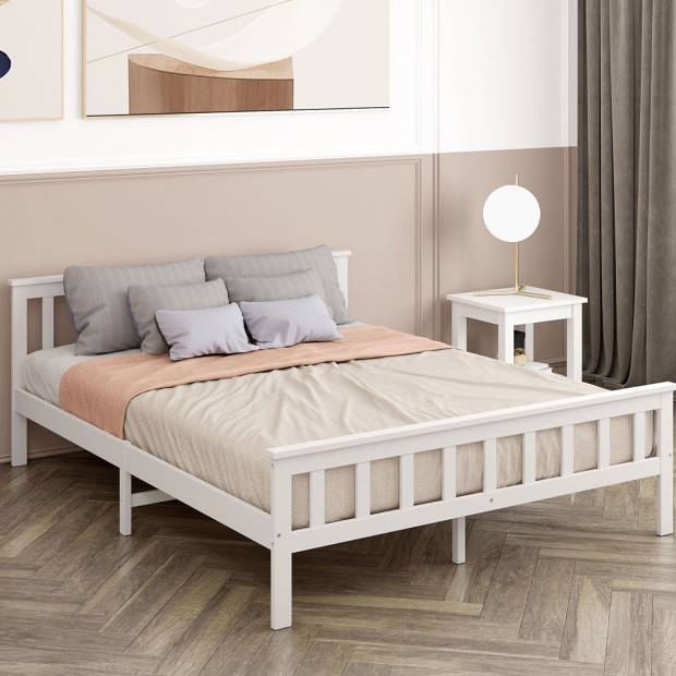 Wooden Bed Frame Queen Size Mattress Base White Image 8