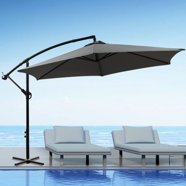 3M Outdoor Umbrella Cantilever Cover Garden Patio Crank Grey Image 7